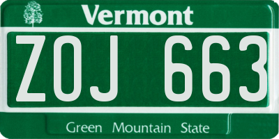 VT license plate ZOJ663