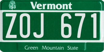 VT license plate ZOJ671