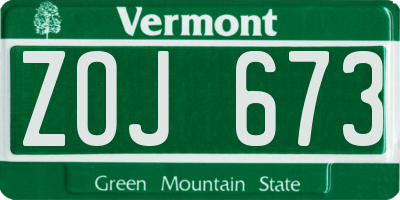 VT license plate ZOJ673