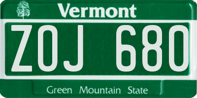 VT license plate ZOJ680