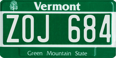 VT license plate ZOJ684