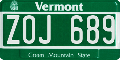 VT license plate ZOJ689