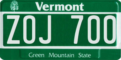 VT license plate ZOJ700