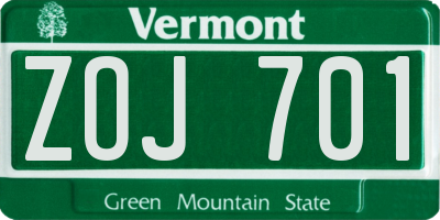 VT license plate ZOJ701