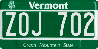 VT license plate ZOJ702