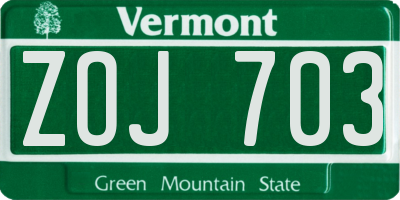 VT license plate ZOJ703