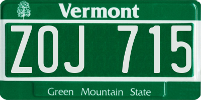 VT license plate ZOJ715