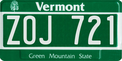VT license plate ZOJ721