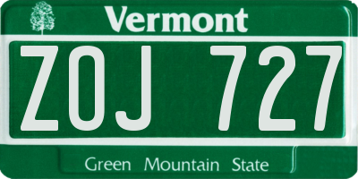 VT license plate ZOJ727