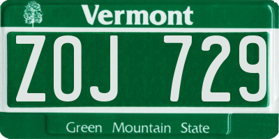 VT license plate ZOJ729