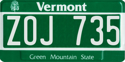VT license plate ZOJ735