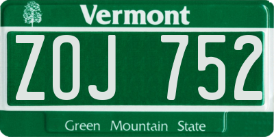 VT license plate ZOJ752