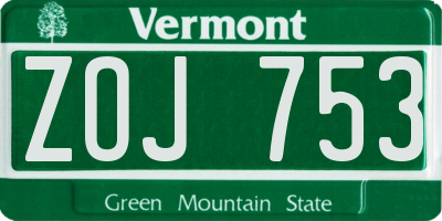 VT license plate ZOJ753