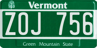 VT license plate ZOJ756