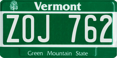 VT license plate ZOJ762