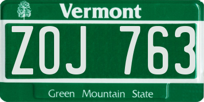 VT license plate ZOJ763