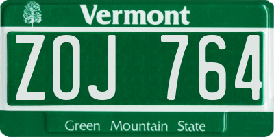 VT license plate ZOJ764