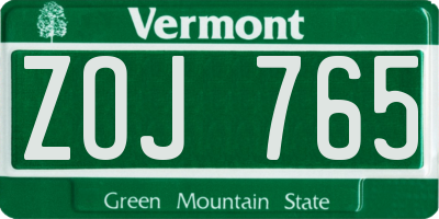 VT license plate ZOJ765