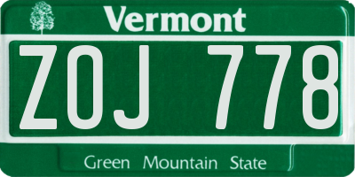 VT license plate ZOJ778