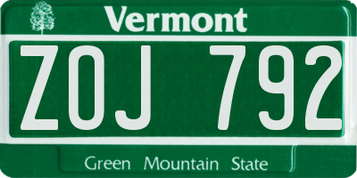 VT license plate ZOJ792