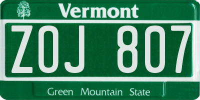 VT license plate ZOJ807