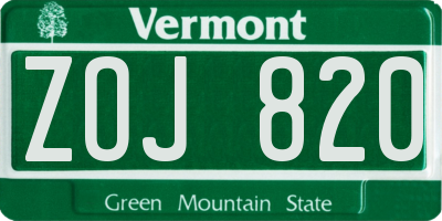 VT license plate ZOJ820