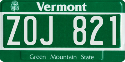 VT license plate ZOJ821