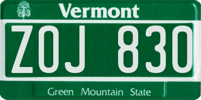 VT license plate ZOJ830