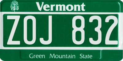 VT license plate ZOJ832