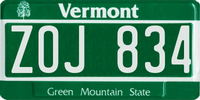 VT license plate ZOJ834
