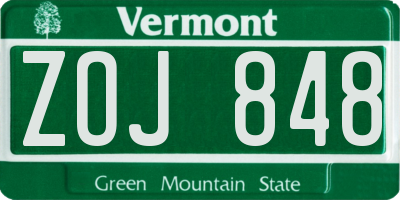 VT license plate ZOJ848