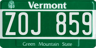 VT license plate ZOJ859