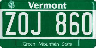 VT license plate ZOJ860