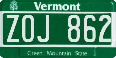 VT license plate ZOJ862