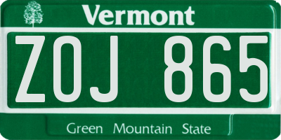 VT license plate ZOJ865