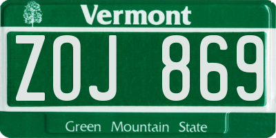 VT license plate ZOJ869
