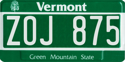 VT license plate ZOJ875