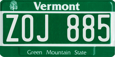VT license plate ZOJ885