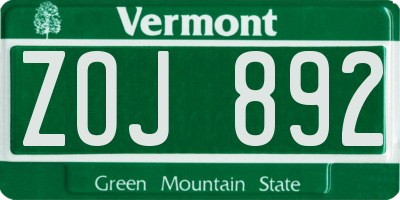 VT license plate ZOJ892