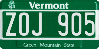 VT license plate ZOJ905