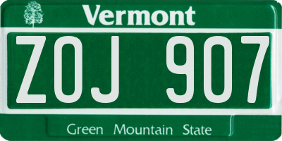 VT license plate ZOJ907