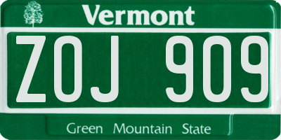 VT license plate ZOJ909