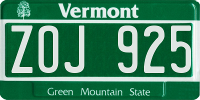 VT license plate ZOJ925