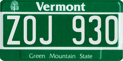 VT license plate ZOJ930