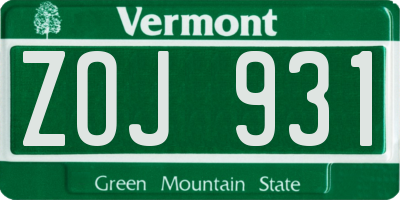 VT license plate ZOJ931