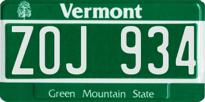 VT license plate ZOJ934