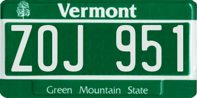 VT license plate ZOJ951