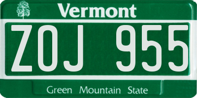 VT license plate ZOJ955