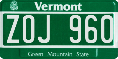 VT license plate ZOJ960