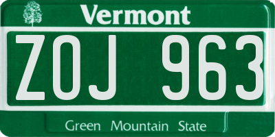 VT license plate ZOJ963